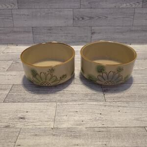 2 Stoneware Retro Flower Soup Mugs/MCM 12 Oz Yellow & Green Vtg Retro 70’s